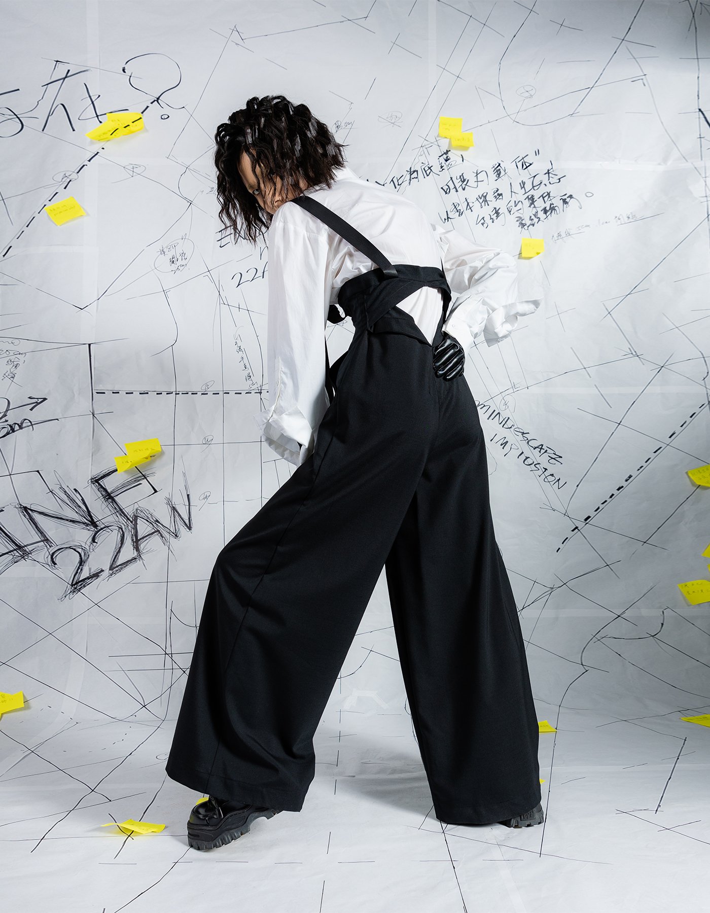 INF Deconstructed Corset-Like Wide-Leg Trousers with Suspenders